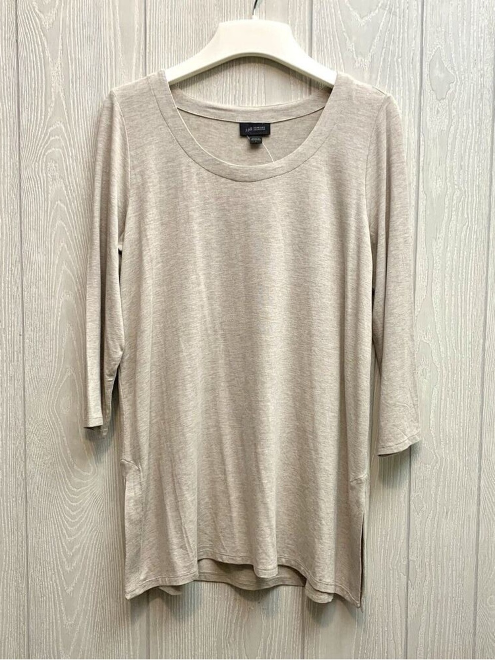 Lafayette 148 New York Light Beige Scoop Neck Long Sleeve Tunic